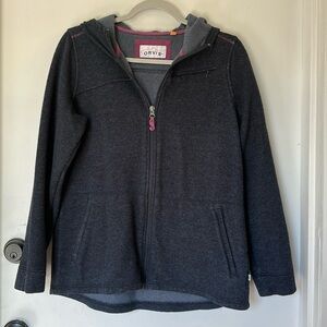 Orvis Blue Hooded Full zip Wool Blend Jacket medium